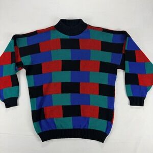 Brunny Vintage‎ Colorblock Knit Sweater Mock Neck USA Made Mens M